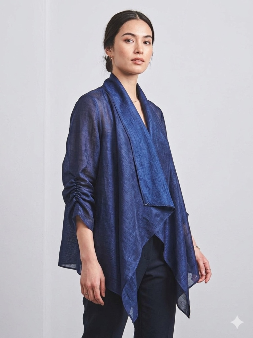 Harsh Harsh Blue Sheer Draped Open Front Jacket / Cardigan